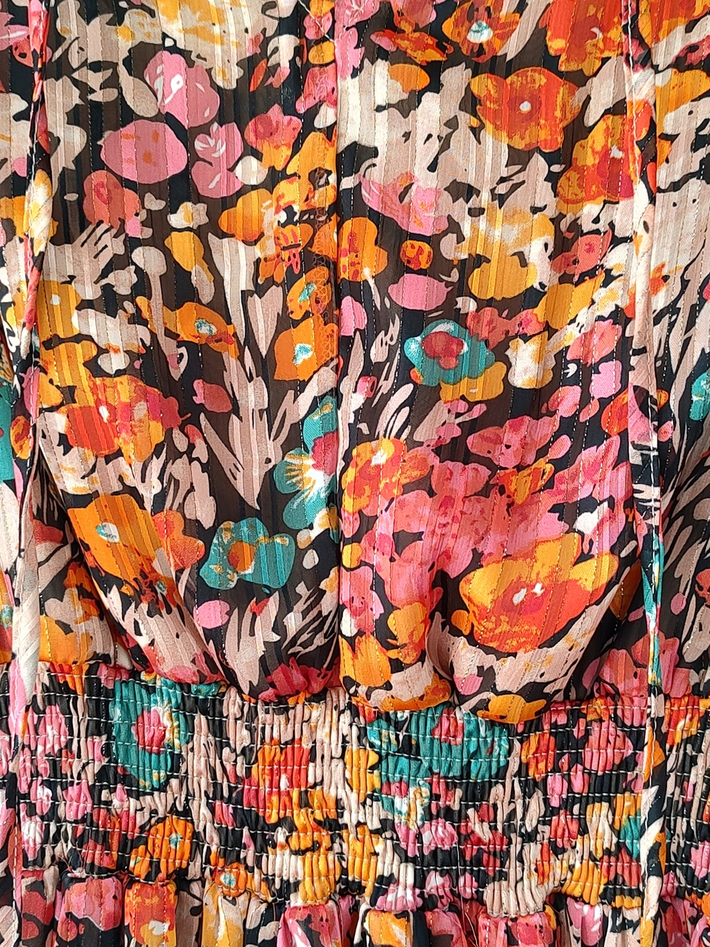 Umgee Floral Tiered Long Sleeve Maxi Dress - Pink Orange Floral - Picture 6 of 9